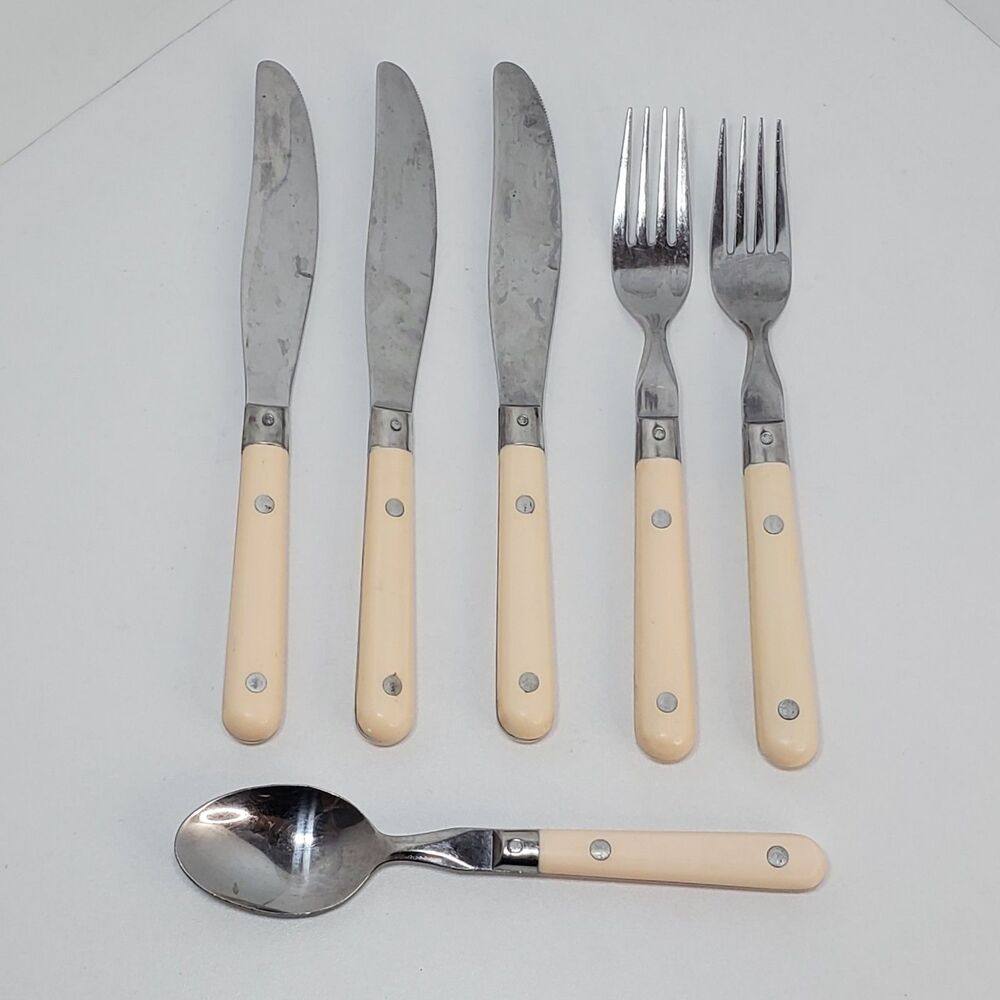 Vintage Wesley Forge Stainless Steel Silverware 6pc Peach Mardi Gras Style Camp
